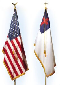 American and Christian flags side-by-side.